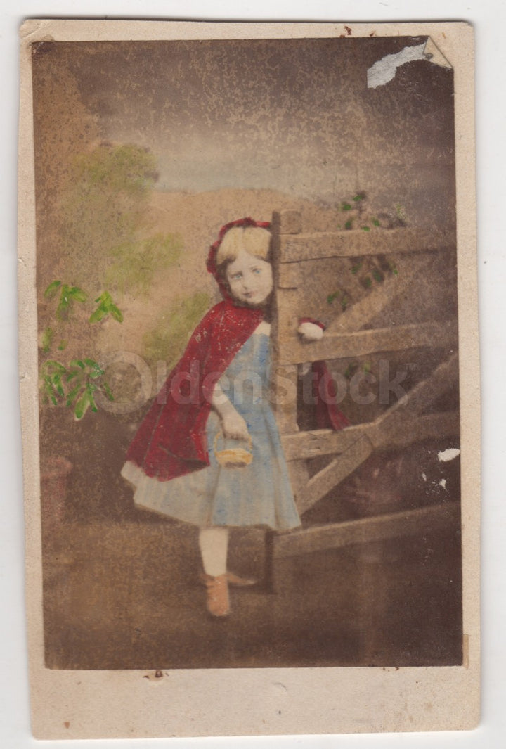 Little Red Riding Hood Cute Little Girl Antique CDV Photo Hand Tinted