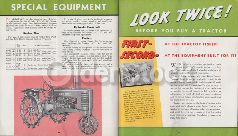 John Deere Tractors Model A B G H Graphic Advertising Sales Catalog 1940