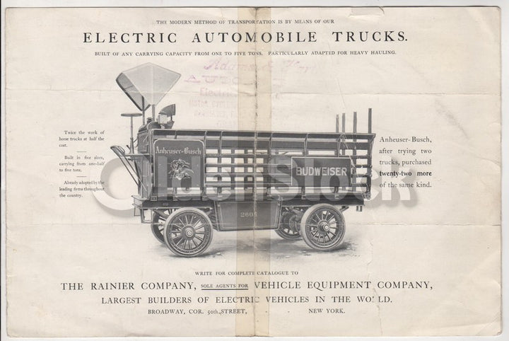 Rainier Electric Automobile Work Trucks Antique Advertising Sales Flyer 1903