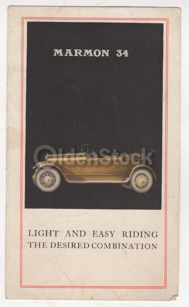 Marmon 34 Early Indianapolis Antique Automobile Graphic Advertising Flyer 1916
