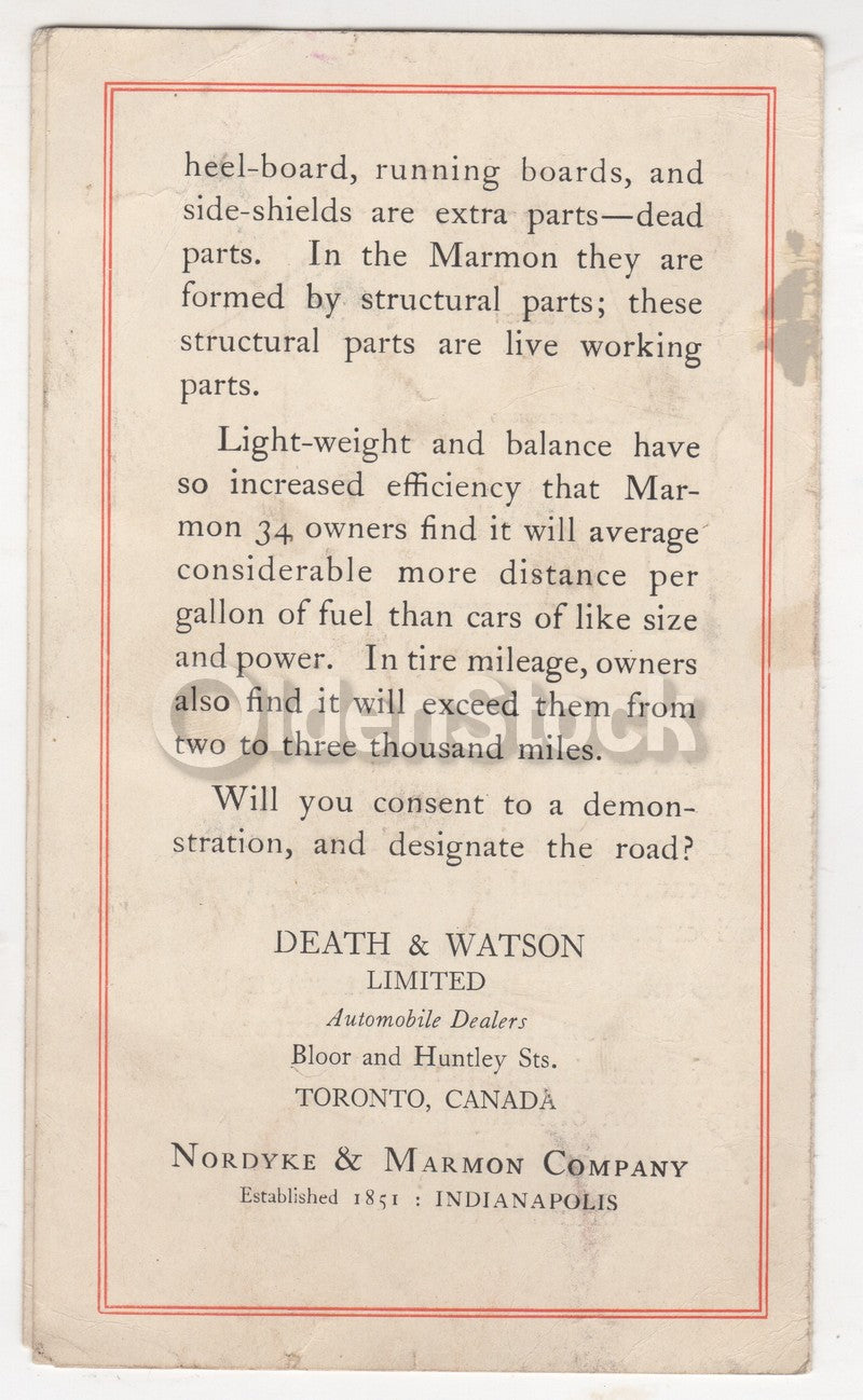 Marmon 34 Early Indianapolis Antique Automobile Graphic Advertising Flyer 1916
