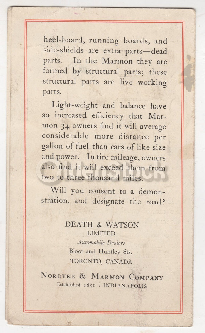 Marmon 34 Early Indianapolis Antique Automobile Graphic Advertising Flyer 1916