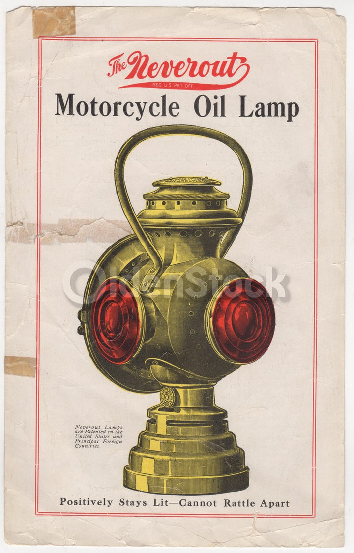 Neverout Motorcycle Oil Lamp Philadelphia Antique Advertising Flyer 1916