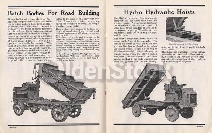 FWD Four Wheel Drive Construction Dump Trucks Antique Sales Catalog