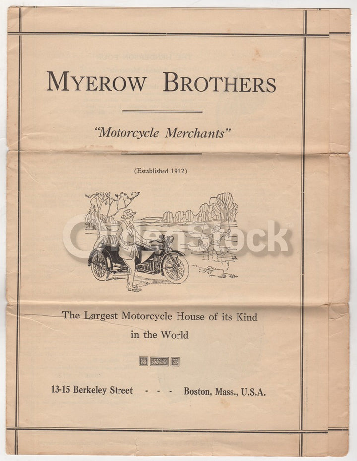 Myerow Bros Boston MA Indian Harley Motorcycle Dealer Catalog 1920
