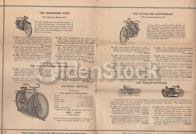 Myerow Bros Boston MA Indian Harley Motorcycle Dealer Catalog 1920