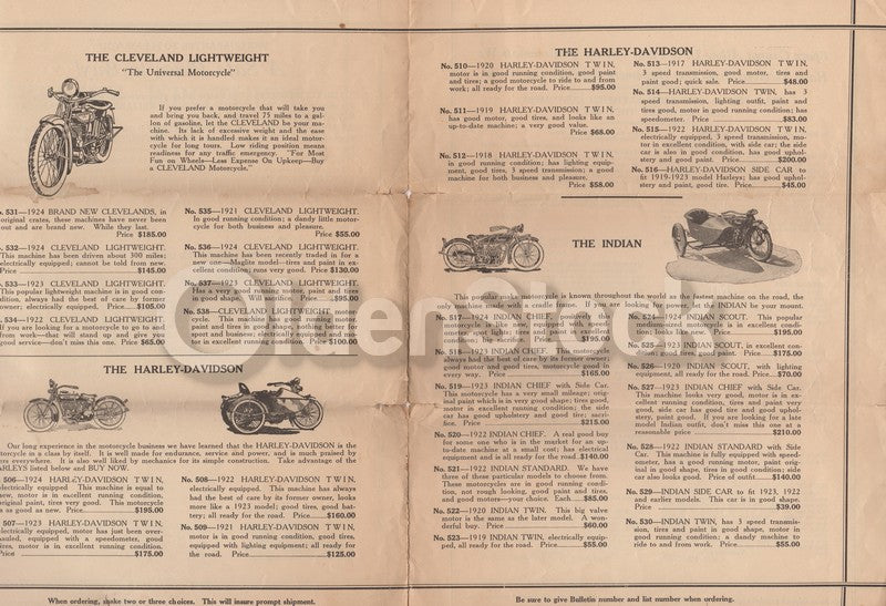 Myerow Bros Boston MA Indian Harley Motorcycle Dealer Catalog 1920