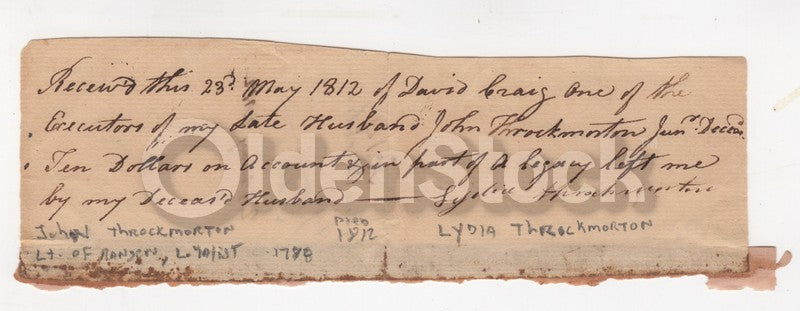 John Throckmorton Colonial New Jersey Indian Wars Eulogy Document 1812