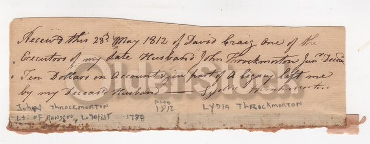 John Throckmorton Colonial New Jersey Indian Wars Eulogy Document 1812