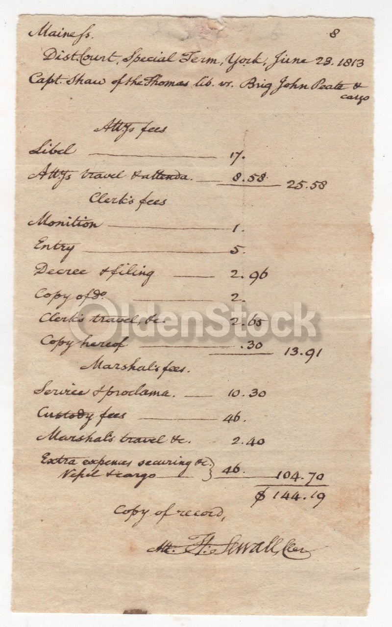 War of 1812 General Henry Sewall Signed Privateer Document York Maine 1813