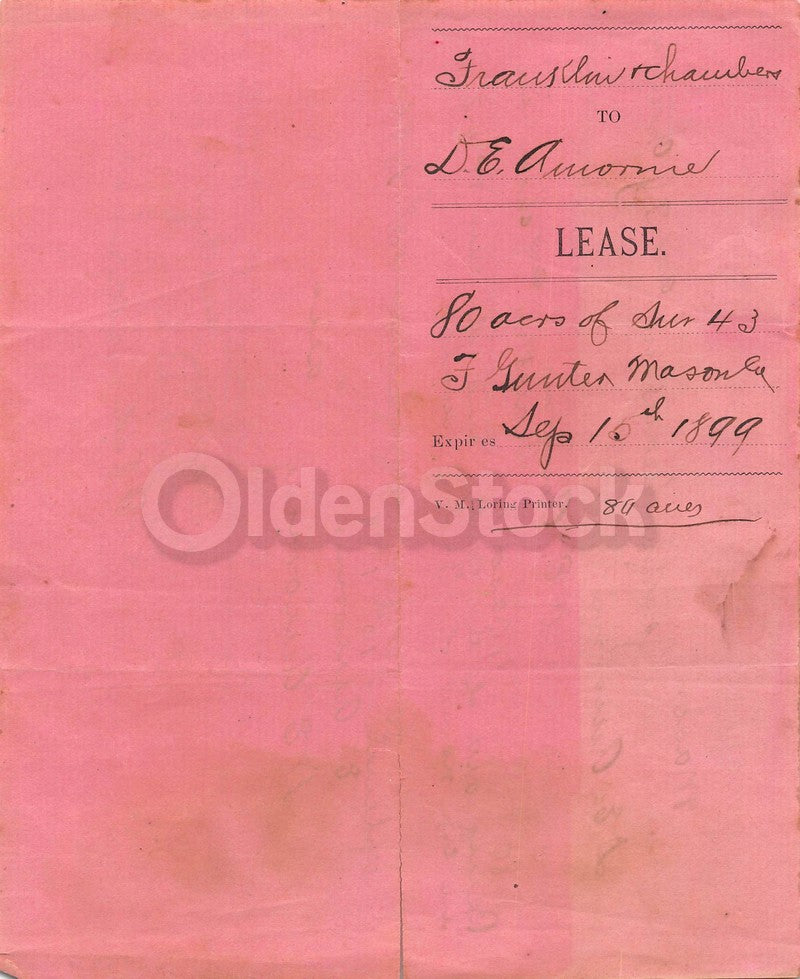 Mason County Texas Antique Signed Land Rental Deed dated 1896