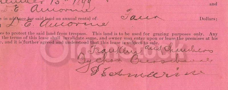 Mason County Texas Antique Signed Land Rental Deed dated 1896