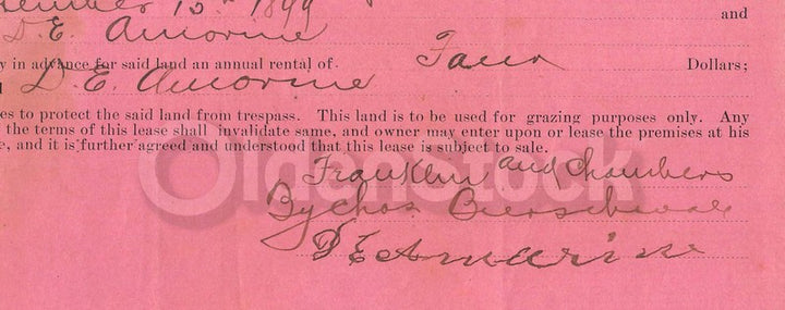 Mason County Texas Antique Signed Land Rental Deed dated 1896