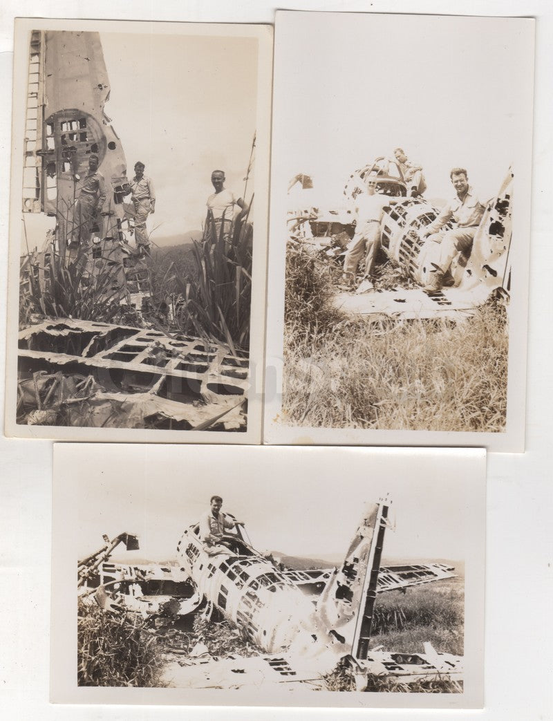 Downed Japanese Zero Fighter Plane WWII Vintage Snapshot Photos