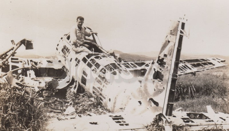 Downed Japanese Zero Fighter Plane WWII Vintage Snapshot Photos