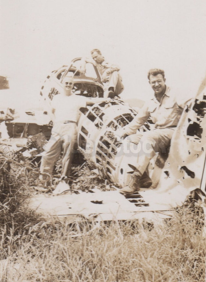 Downed Japanese Zero Fighter Plane WWII Vintage Snapshot Photos