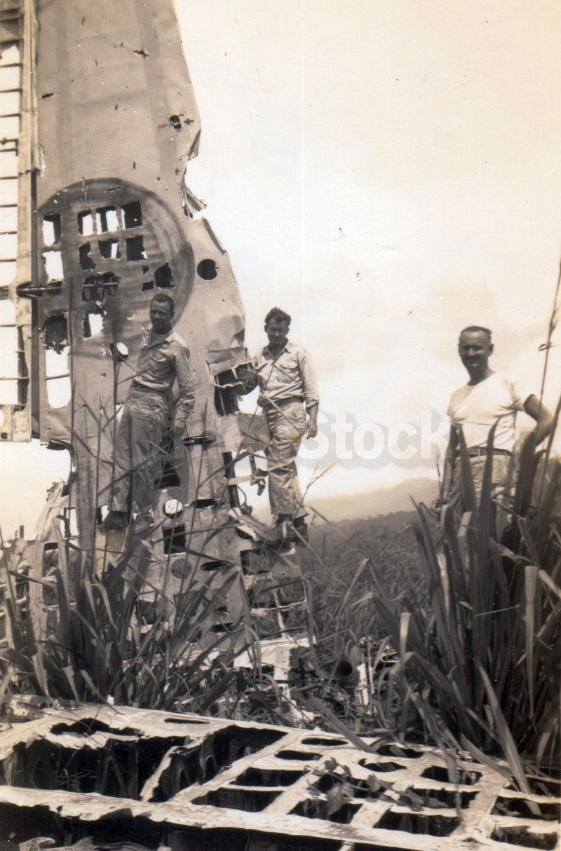 Downed Japanese Zero Fighter Plane WWII Vintage Snapshot Photos