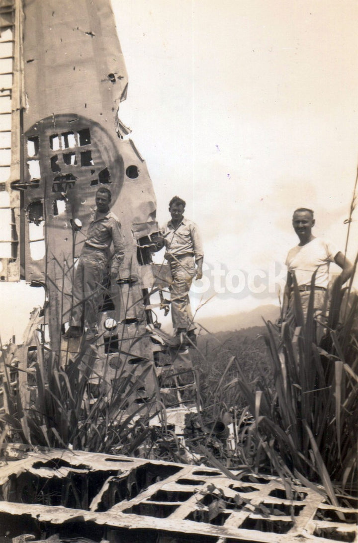 Downed Japanese Zero Fighter Plane WWII Vintage Snapshot Photos
