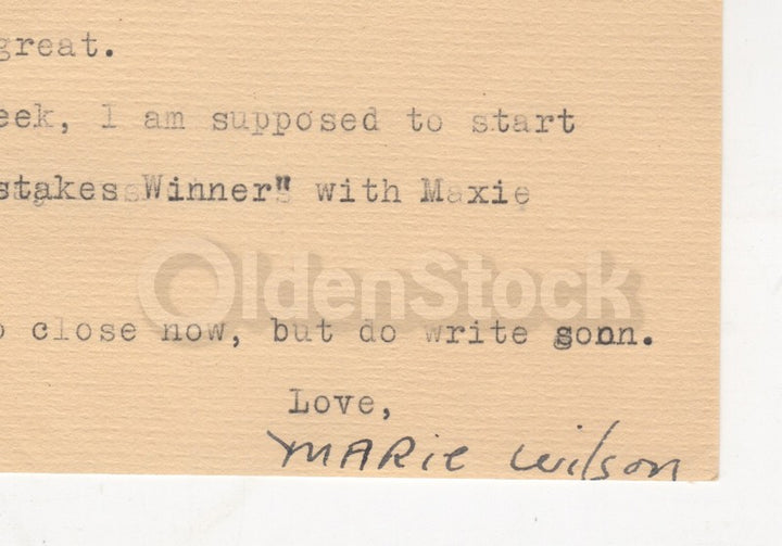 Marie Wilson Broadway Musketeers Movie Actress Autograph Signed Letter 1938