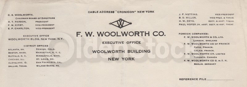 F. W. Woolworth Co W.E. Crane Antique Autograph Signed Stationery Letter 1928