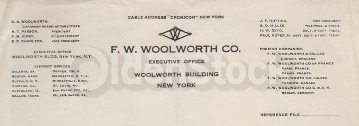 F. W. Woolworth Co W.E. Crane Antique Autograph Signed Stationery Letter 1928