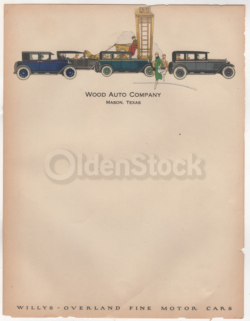 Willys Overland Motor Cars Antique Graphic Advertising Letterhead - Mason Texas