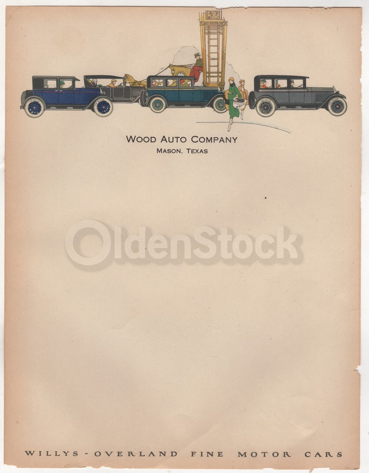 Willys Overland Motor Cars Antique Graphic Advertising Letterhead - Mason Texas