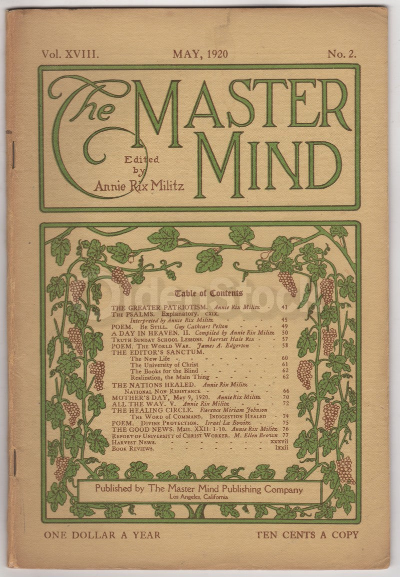 Annie Rix Militz New Thought Metaphysical Religion Magazine May 1920