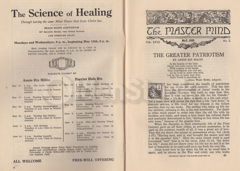 Annie Rix Militz New Thought Metaphysical Religion Magazine May 1920