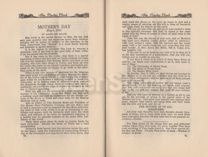 Annie Rix Militz New Thought Metaphysical Religion Magazine May 1920