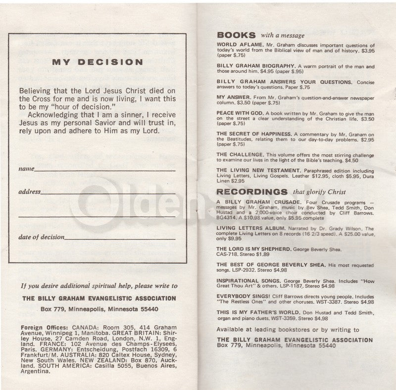 Billy Graham Cross and Its Meaning Vintage Religious Bible Tract Booklet