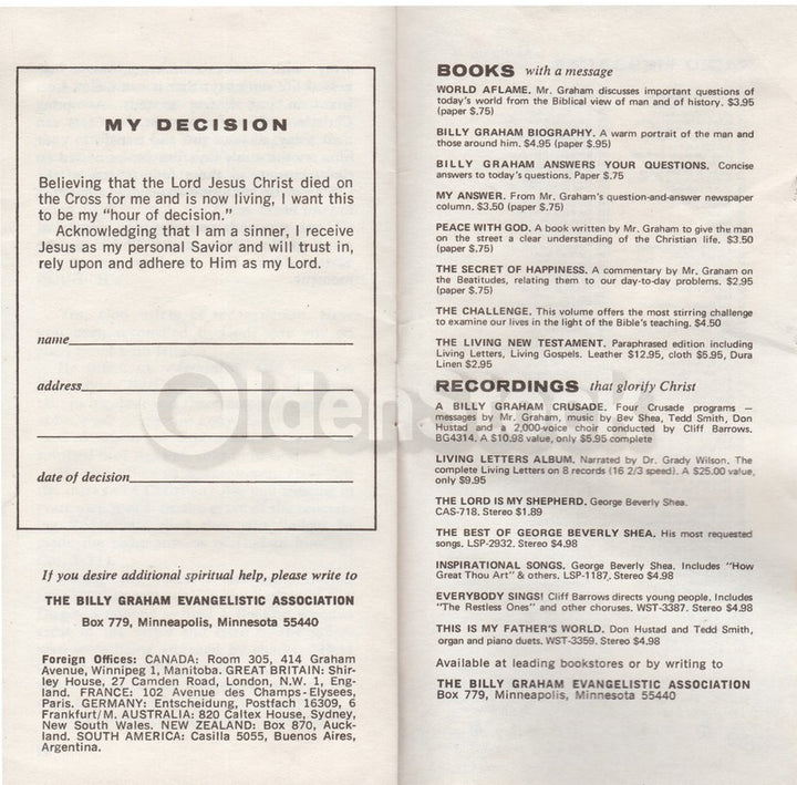 Billy Graham Cross and Its Meaning Vintage Religious Bible Tract Booklet
