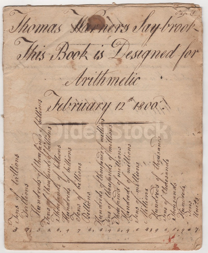 Thomas Warner Saybrook CT Antique Folk Art Penmanship Arithmetic Cypher Book