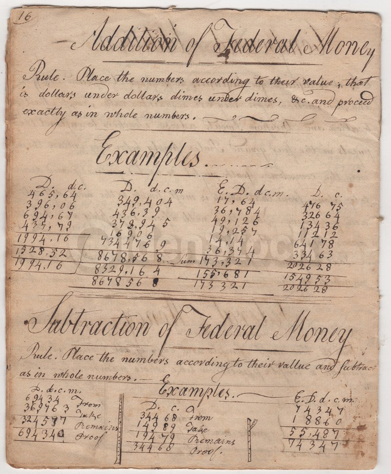 Thomas Warner Saybrook CT Antique Folk Art Penmanship Arithmetic Cypher Book