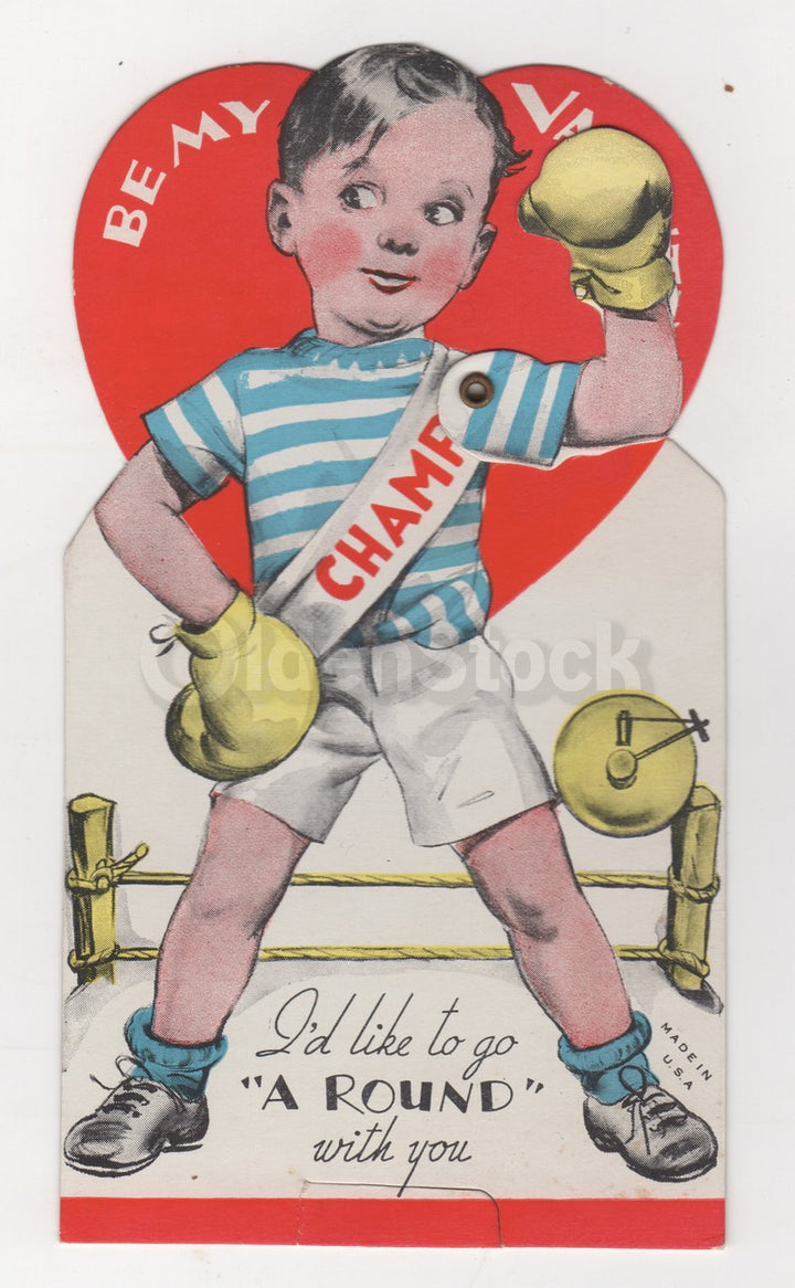Cute Boxing Boy Vintage Motion Graphic Valentine's Day Card