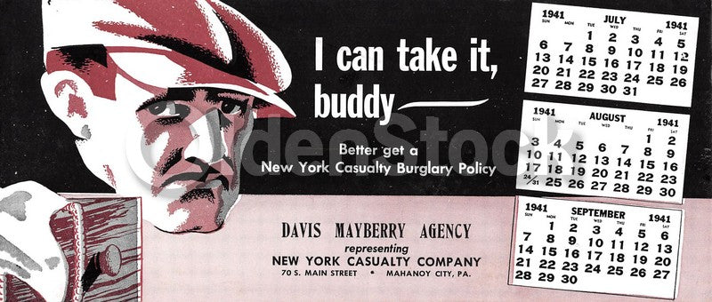 Davis Mayberry New York Casualty Insurance Mahanoy PA 1940s Advertising Ink Blotter