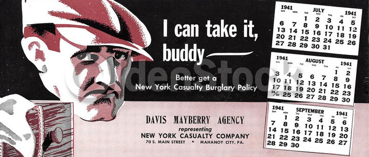 Davis Mayberry New York Casualty Insurance Mahanoy PA 1940s Advertising Ink Blotter