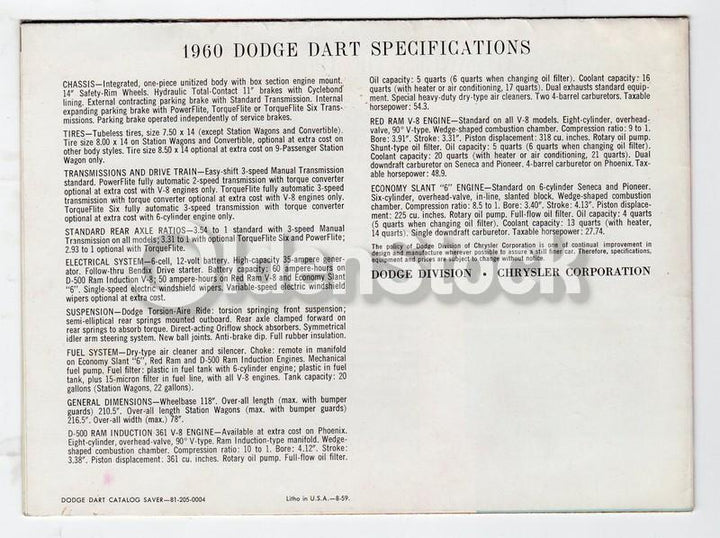 Dodge Dart Classic American Car Vintage 1960s Graphic Advertising Sales Brochure Poster