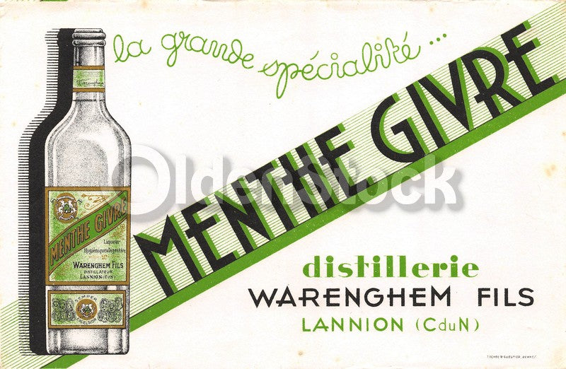 Menthe Givre Warenghem French Liquor Antique Graphic Advertising Ink Blotter