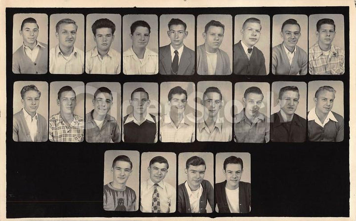 American Boys High School Class Picture Vintage 1950s Teenage Fashions Class Photo