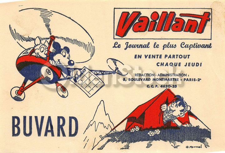 Vaillant French Newspaper Antique Mickey Mouse Graphic Advertising Ink Blotter