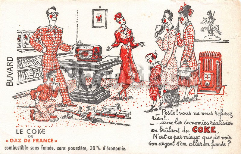 Coke Electricity Gas Homes French Antique Graphic Advertising Ink Blotter