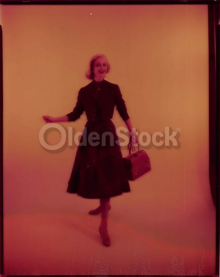 Blonde Fashion Model in Plaid Skirt Vintage Clothing 1960s Advertising Photo Negative