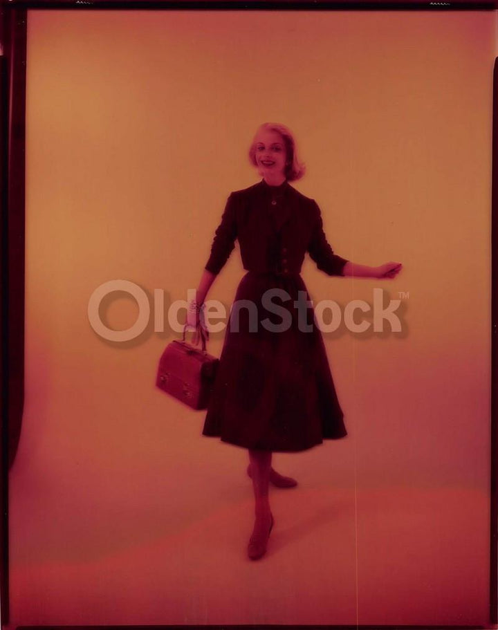 Blonde Fashion Model in Plaid Skirt Vintage Clothing 1960s Advertising Photo Negative