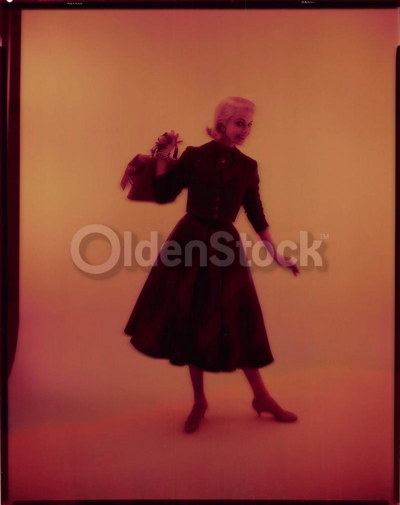 Coy Blonde Fashion Model in Plaid Skirt Vintage Clothing 1960s Advertising Photo Negative