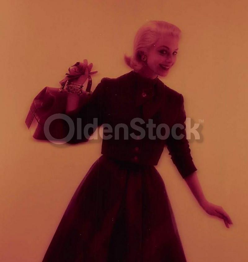 Coy Blonde Fashion Model in Plaid Skirt Vintage Clothing 1960s Advertising Photo Negative