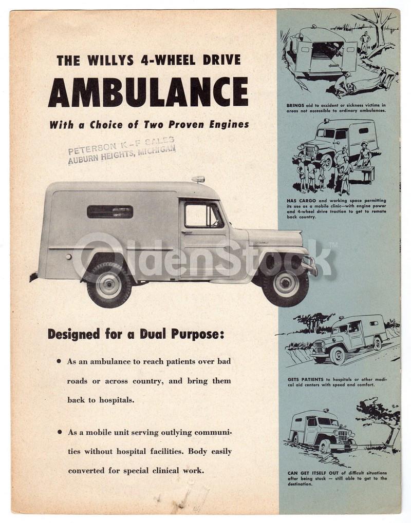 Willy's Jeep Hospital Ambulance Vintage Graphic Advertising Sales Brochure