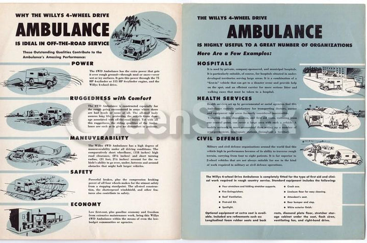 Willy's Jeep Hospital Ambulance Vintage Graphic Advertising Sales Brochure