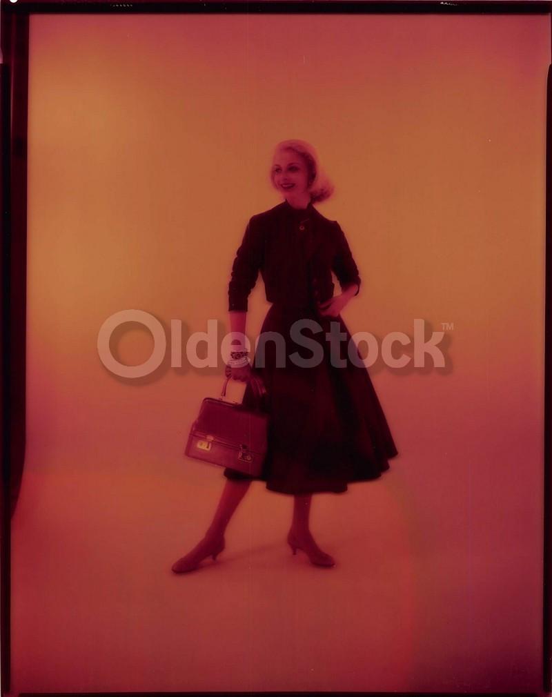 Lovely Blonde Fashion Model in Plaid Skirt Vintage Clothing 1960s Advertising Photo Negative