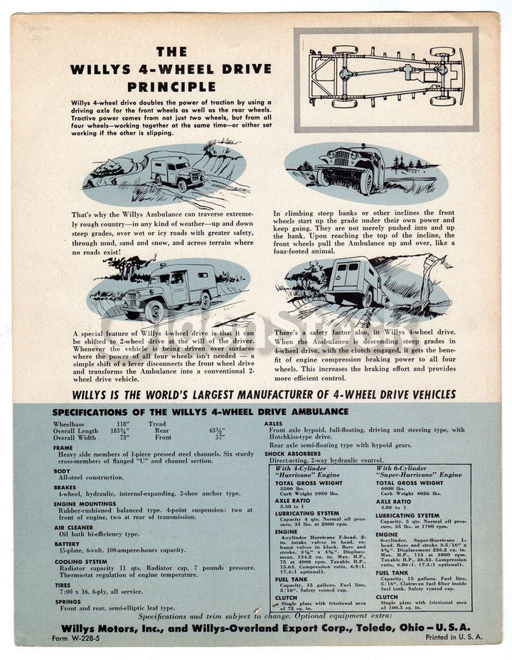 Willy's Jeep Hospital Ambulance Vintage Graphic Advertising Sales Brochure